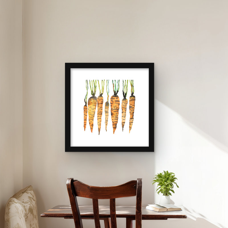 Aquarelle carottes - vert, encadré de cuisine, H 16 po x l 16 po
