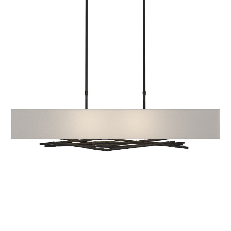 Brindille 4 - Light Kitchen Island Rectangle Pendant, Natural Anna, Opaque Black