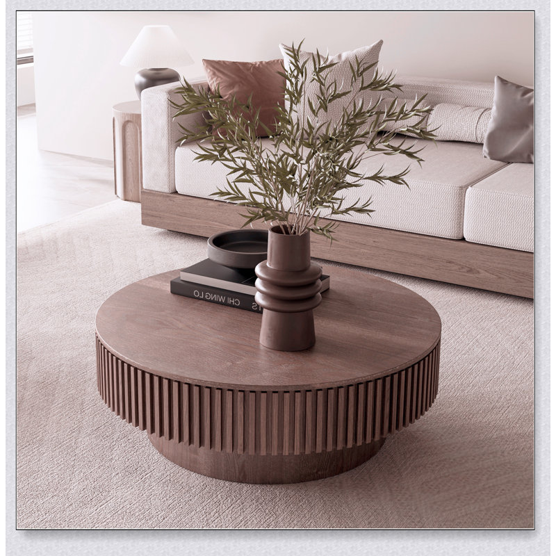 Table basse ronde 39,37 pouces avec rangement, table d'appoint moderne en placage de bois massif pour salon, chambre à coucher, appartement ou bureau
