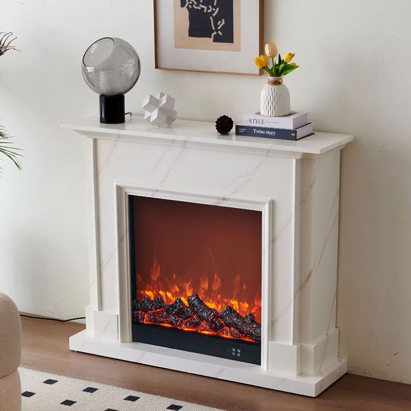 White Solid Wood Electric Fireplace