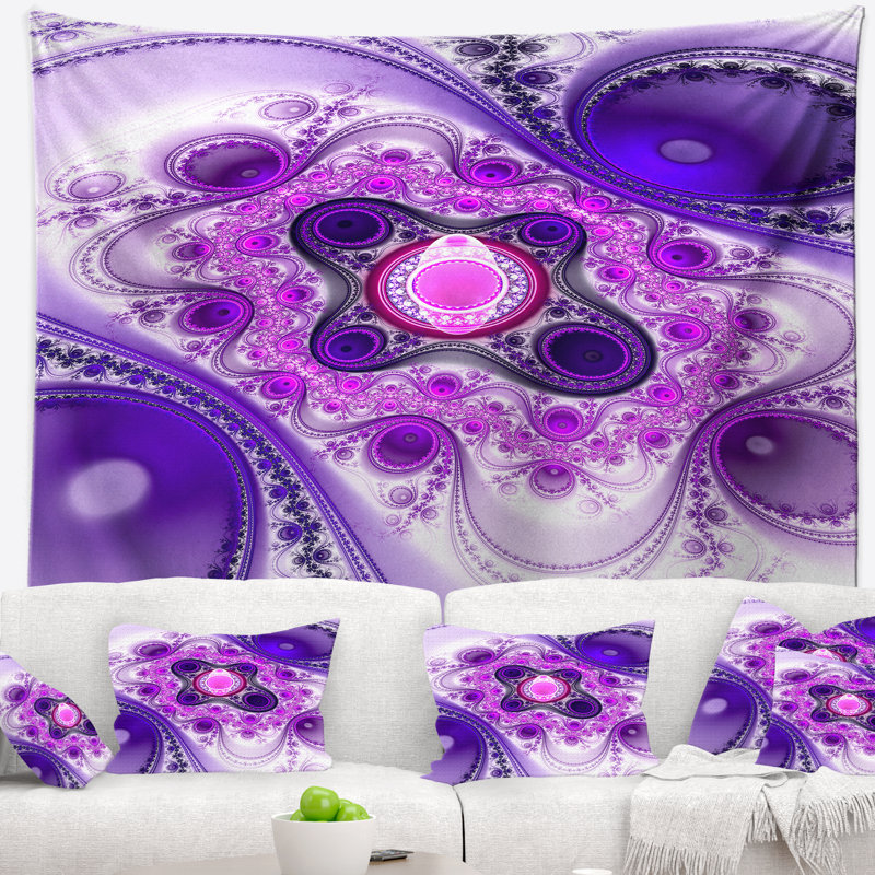 Tapisserie abstraites et cercles de couleur mauve, H 32 po x l 39 po