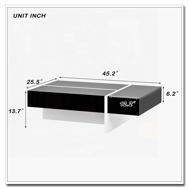 Table basse rectangulaire, Plateau noir / base blanche