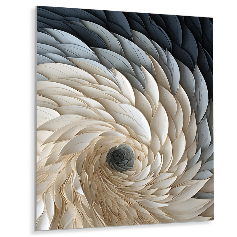 «White and Blue Feather Spiral I», reproduction d'art géométrique murale en métal, H 40 po x l 30 po x P 1,5 po