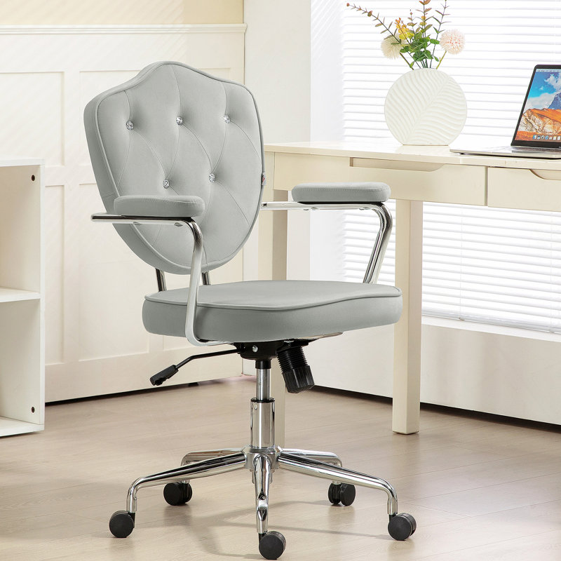 Mignon fauteuil de bureau personnel HOMcom, fauteuil de bureau d'ordinateur avec tissu velouté capitonné, fauteuil de coiffeuse pivotant, gris