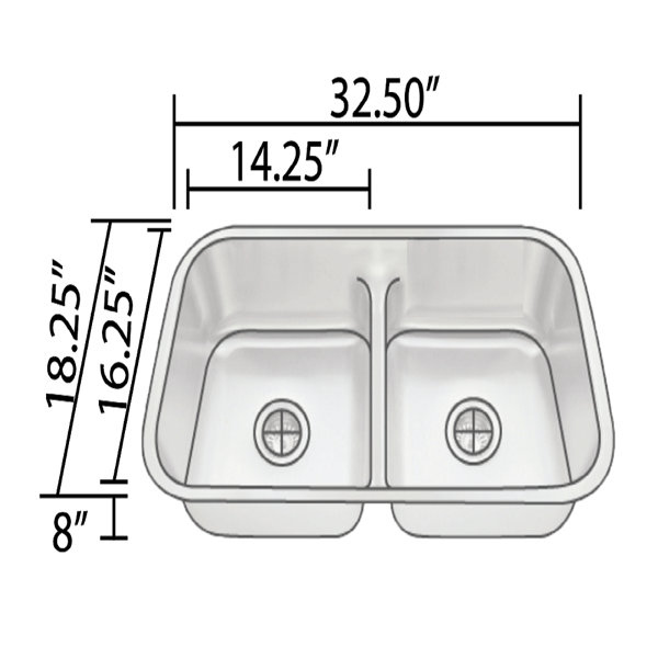 Allora USA - LD-3218 Kitchen Sink - 32 x 18 x 8 Undermount Low Divider Double Bowl 18 Gauge Stainless Steel Kitchen Sink