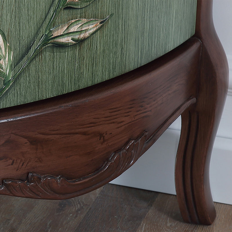 Green&Walnut Solid + Manufactured Wood Half-circle Console Table, 36.61" H x 46.46" W x 18.9" D