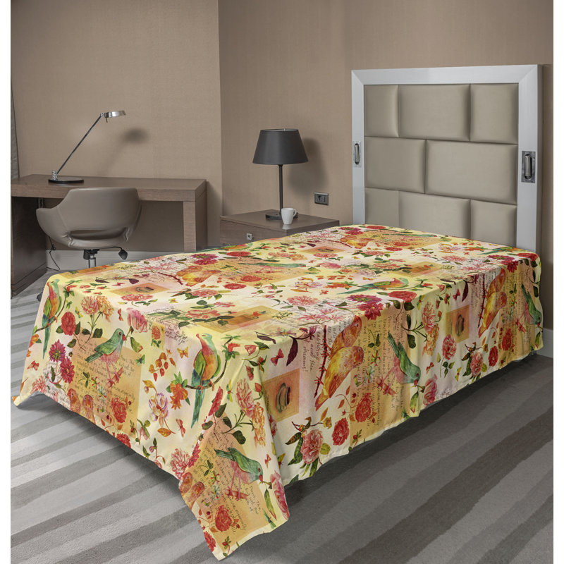 Drap plat Ambesonne, Rose foncé ,vert / floral, Drap plat pour lit simple TG