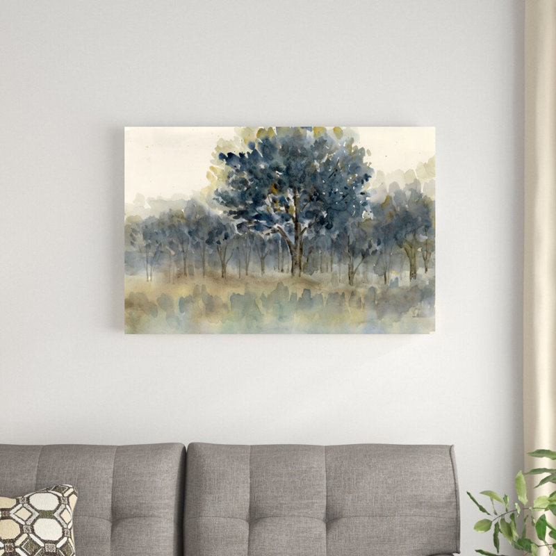 Forêt Moody peinte, H 24 po x l 36 po, Toile tendue, Non