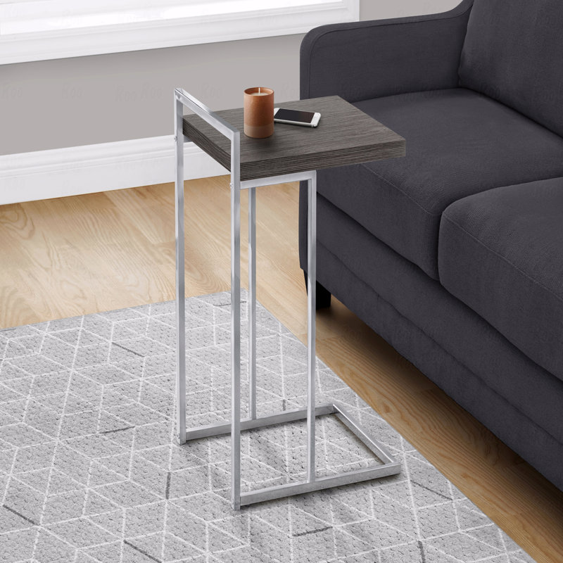 Table d'appoint, en forme de C, bout, côté, collation, stratifié, métal chromé, contemporain, moderne, Argent argent, Gris