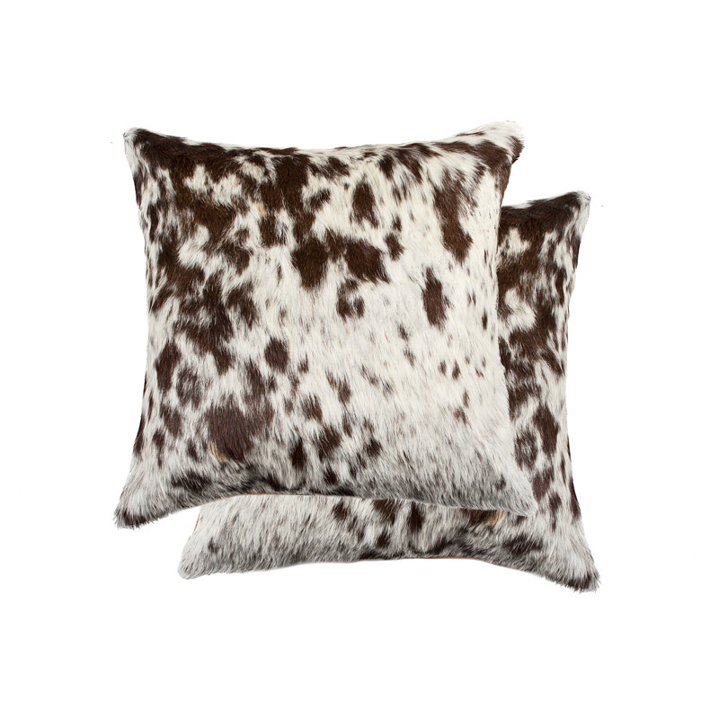  18" x 18" Animal Print Cowhide Zippered Pillow, Dark Chocolate/White