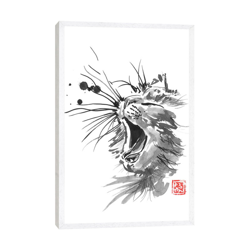 Yawning Cat by Péchane - Print on Canvas, White Framed, 66.04 cm H x 45.72 cm W