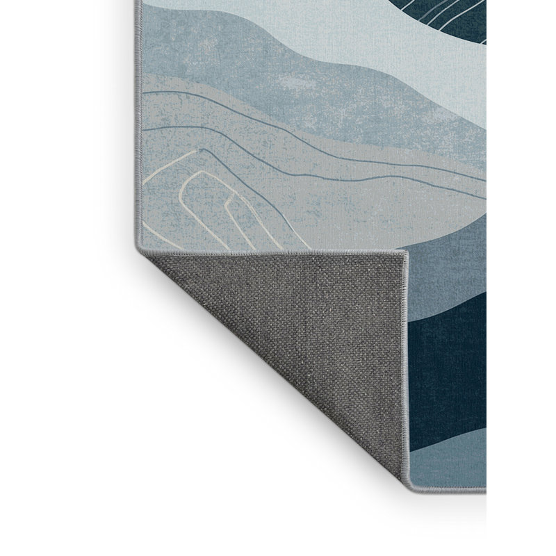 Soft Plush Easterly Modern & Contemporary Abstract Area Rug in Gray – SkyBlue Binding, 3x5