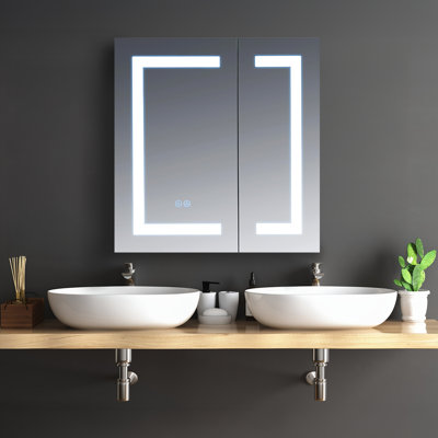 Rigel LED Mirror Medicine Cabinet with Lights | Recessed or Surface Bathroom Cabinet | One Touch Built-in Defogger | Dimmer | Makeup Mirror | 2 Adjustable Glass Shelves