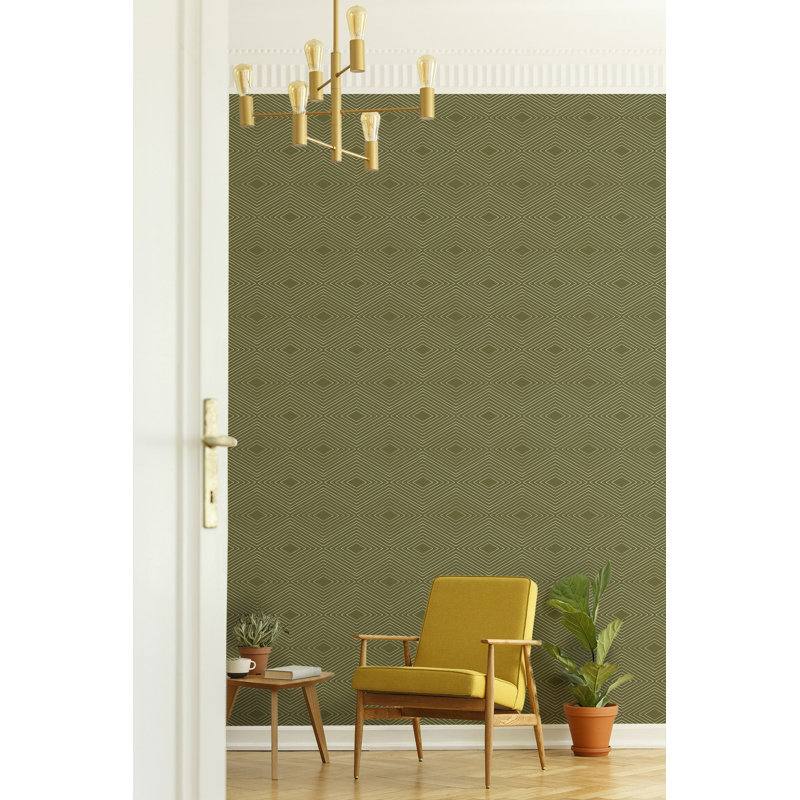Huron 10' L x 24" W Wallpaper Roll, Deep Olive, Faux Grasscloth, Non-pasted