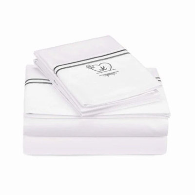 Monogram 400TC Embroidery & Border Cotton Sateen Solid Sheet Set