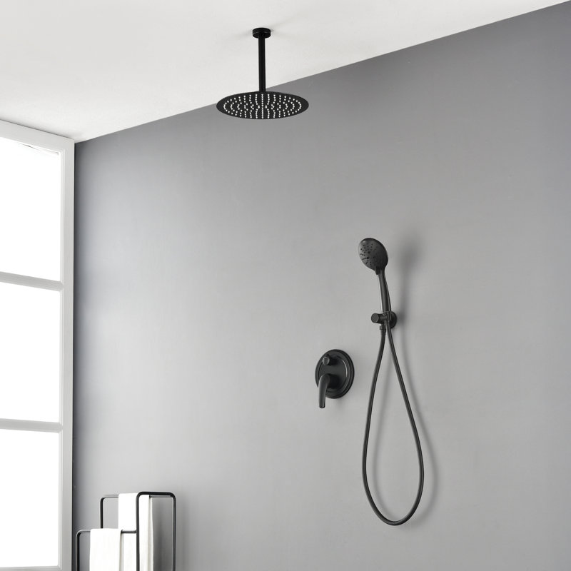 Ceiling Mount Shower Faucet Set Roud Showerhead Bathroom Rainfall Shower System Stainless Steel Shower Trim Kit 12 Inches
