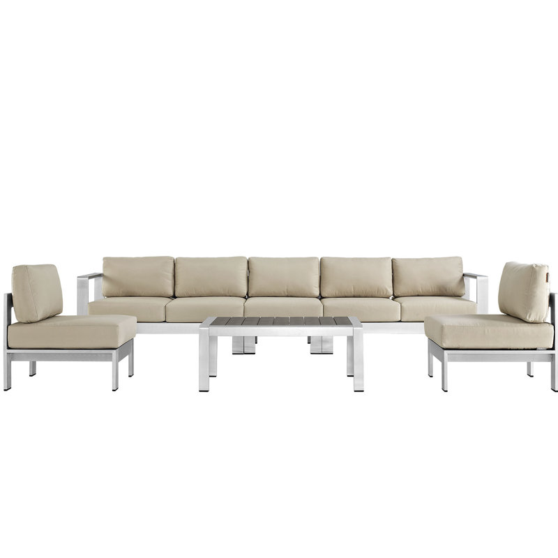 Ensemble de canapé modulaire d'extérieur en aluminium 6 pièces Shore, Beige