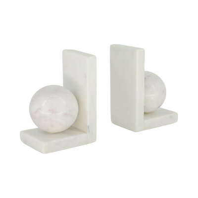 Set Of 2 6" Marble Bookend With 3" Orb