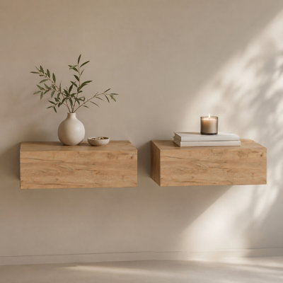 Natural Oak Floating Nightstands, Set of 2