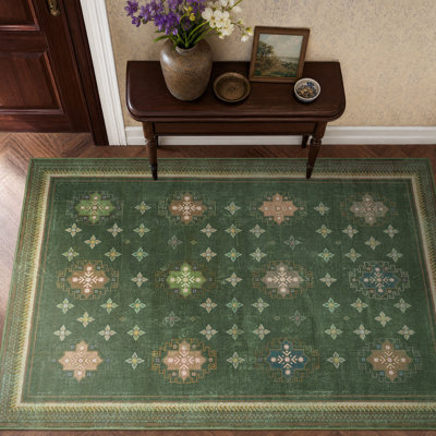  Washable Oriental Indoor Rug, Durable Area Rug, Olive Green, 4'x6'