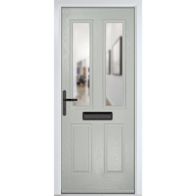 Crystal GRP Front door Carnoustie Black 920mm x 2090mm Open in Right hand Clear Glass
