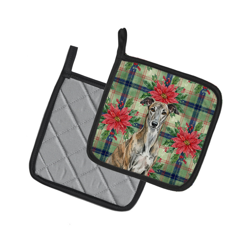 Paire de supports à casseroles Brindle Greyhound Christmas Poinsettas