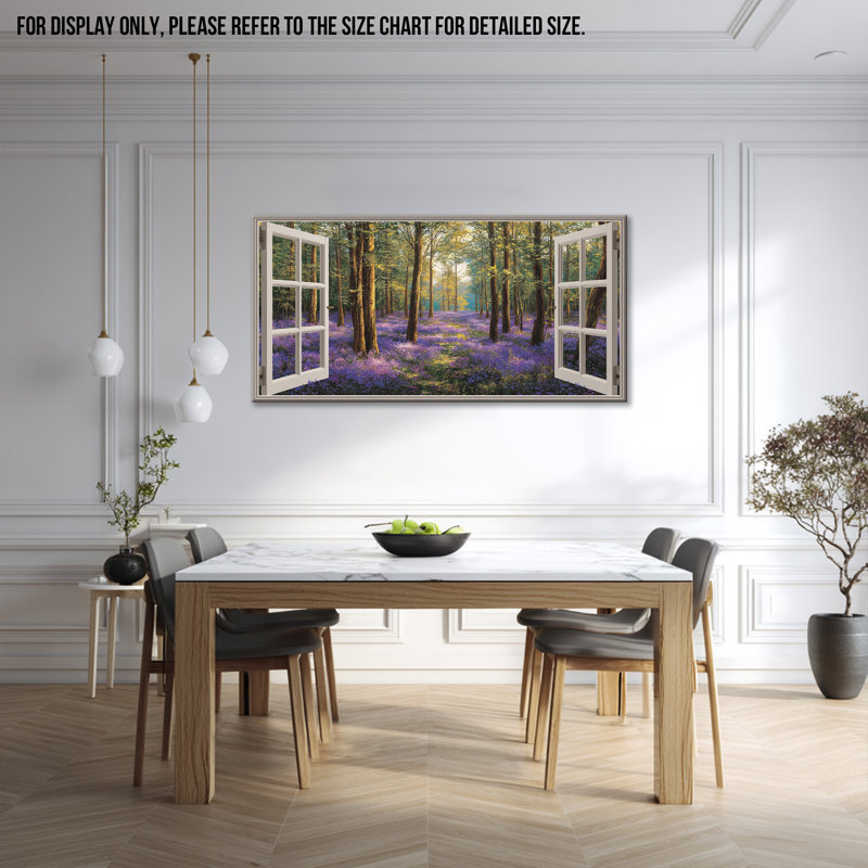  «Nature Window Wall Art Forest Landscape», grande décoration murale sur toile horizontale, impression de paysage de printemps vibrant pour des décorations murales de salon, 16 po x 32 po