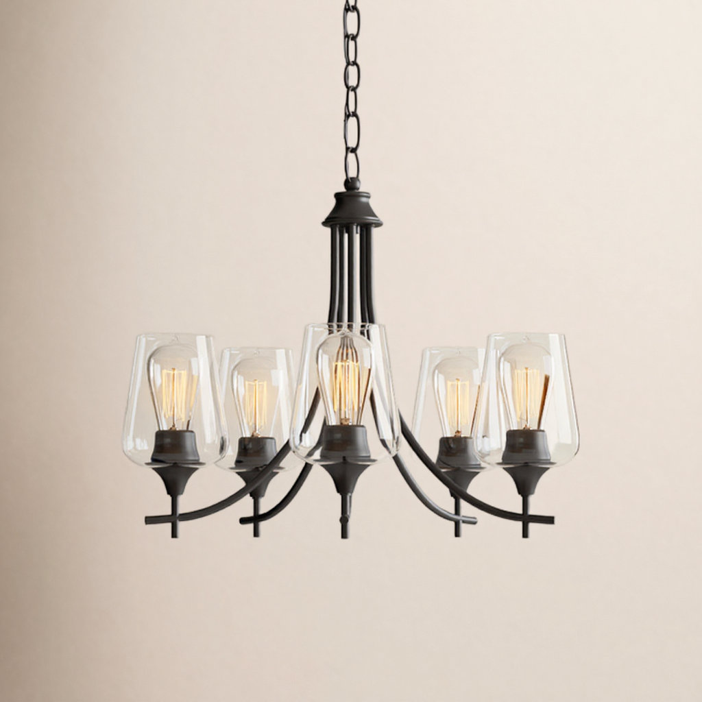 Breena 5 - Light Shaded Classic Chandelier, English Bronze, Clear
