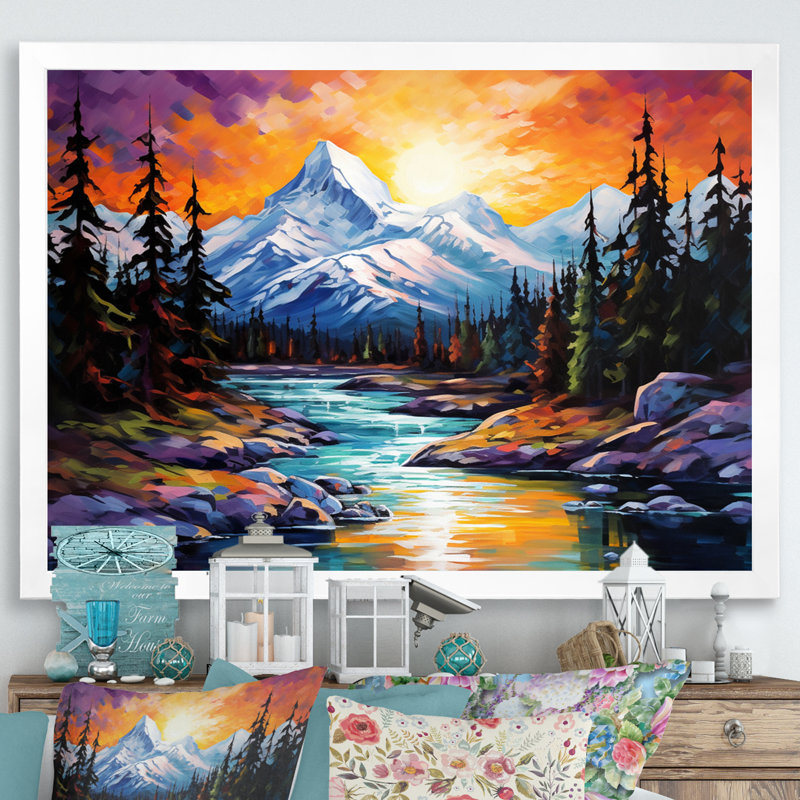 «Mystical Artic Mountain Landscape I», reproduction sur toile, Cadre simple blanc, H 12 po x l 20 po x P 1 po