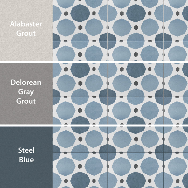 Caprice Series 8" x 8" Porcelain Patterned Wall & Floor Tile, Gray/Blue