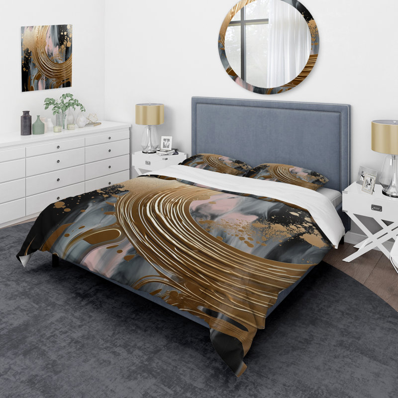 Ensemble de housse de couette Abstract Golden And Pink Infinity Circles V - Abstract Shapes