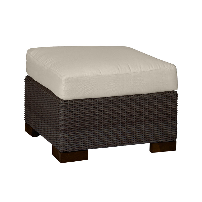 Club Outdoor Ottoman with Cushion, Oyster, Rollo Chambray, Welt