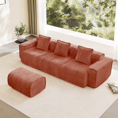 Canapé modulaire désossé avec passepoil à bordure française, sans assemblage requis, canapé avec coussins décoratifs et repose-pieds mobile