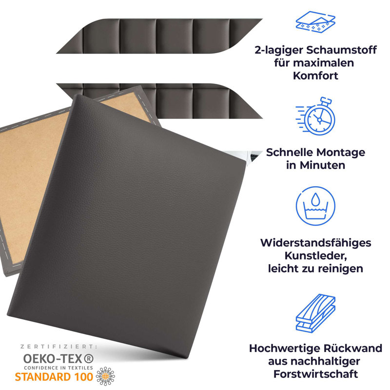 Wandkissen Kunstleder - Kopfteil Bett Gepolstertes Wandpaneel | Schwarz - 30 X 30, Mocha