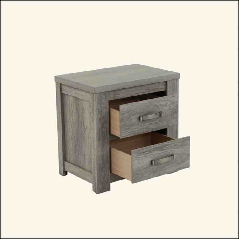 Table de chevet 2 tiroirs en bois au fini gris