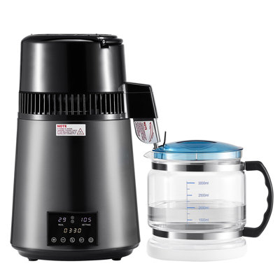 Distillateur d'eau, filtre purificateur d'eau pur 4 L 1,1 gallon pour comptoir de table, machine distillée 1750W avec pot en verre, machine à boire intérieure en acier inoxydable pour faire des eaux propres, gris