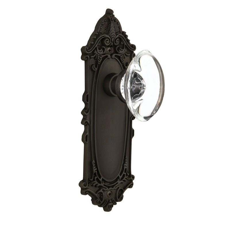 Victorian Plate with Oval Clear Crystal Door Knob, Oil-Rubbed Bronze