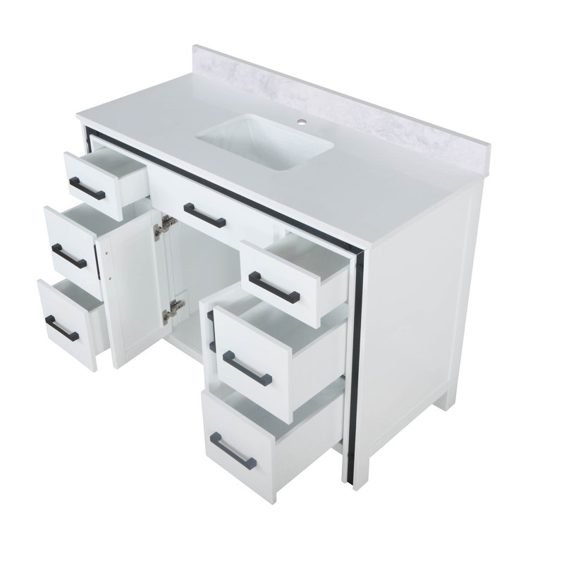 Ziva 48 in W x 22 in D White Single Bath Vanity and White Top, Rustic Barnwood, White Cultured Marble