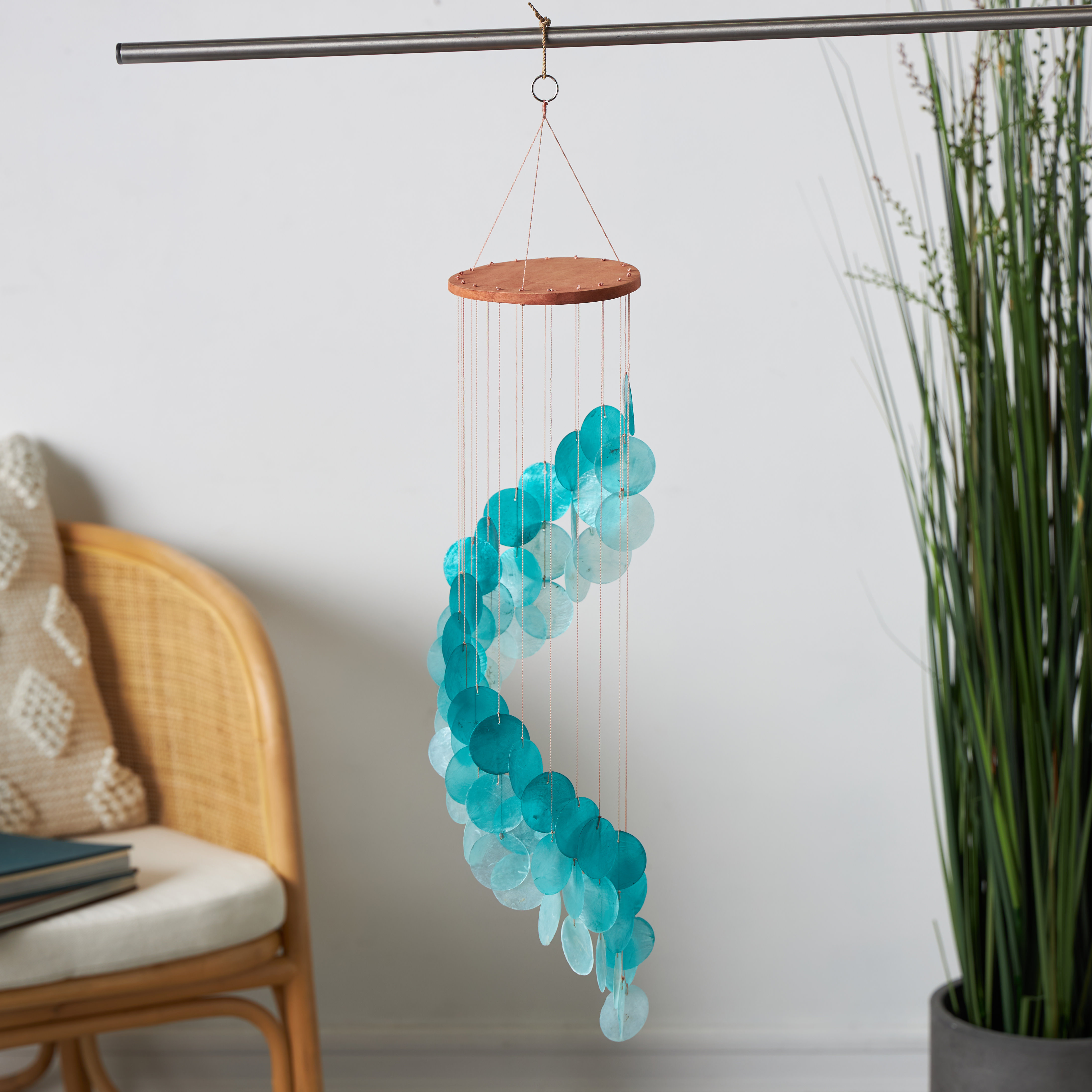 Arlmont & Co. Cole and Grey Capiz Shell Waterfall Teal Indoor Outdoor ...