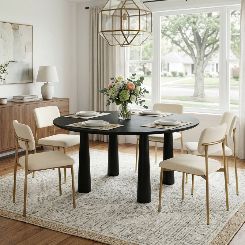 30"H Round Wood Dining Table Kitchen Table with 4 Legs, Black, 30"H x 60"L x 60"W
