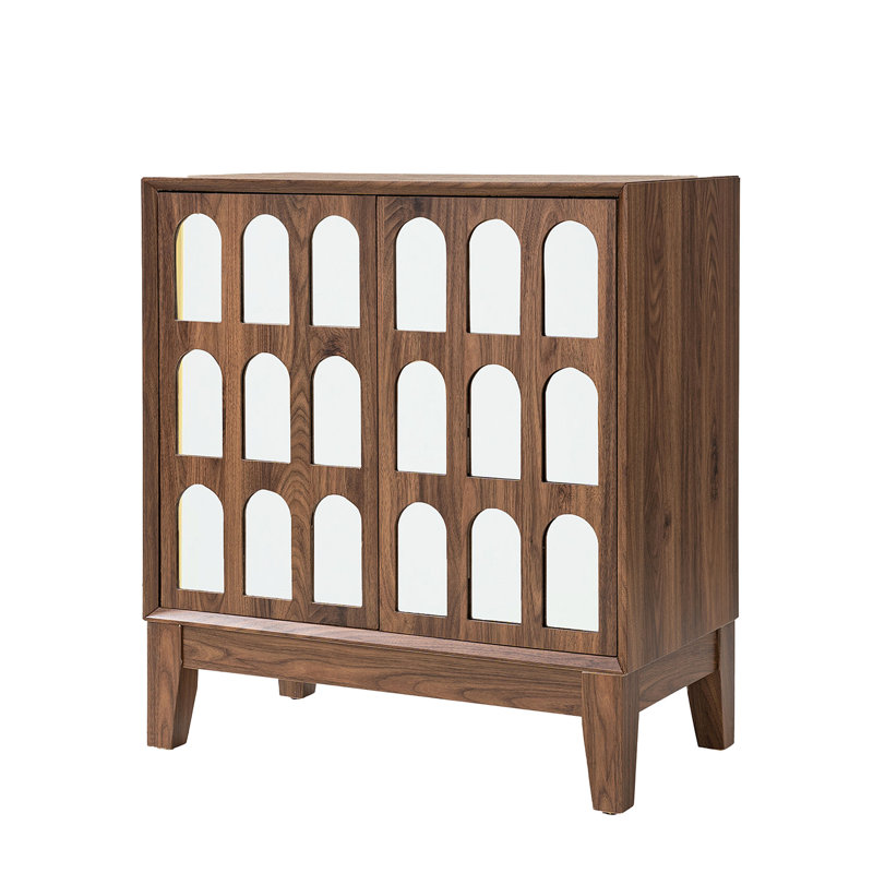 Buffet de rangement à double porte avec accents de Seadrift foncé et miroir, noyer, profondeur de 30,25 po, largeur de 15,29 po, buffet intérieur spacieux, décorations