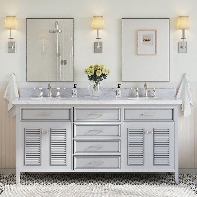 Kensington 73'' W Double Vanity, Gray, Oval, Pure White Quartz