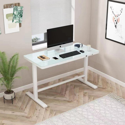 Bureau debout électrique en verre avec tiroir et charge USB - Uncage