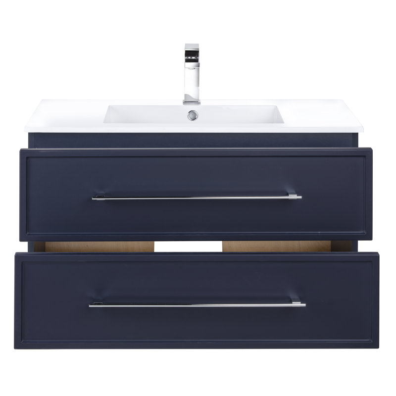 Meuble-lavabo mural simple 36 po avec plateau en marbre Milano, Bleu