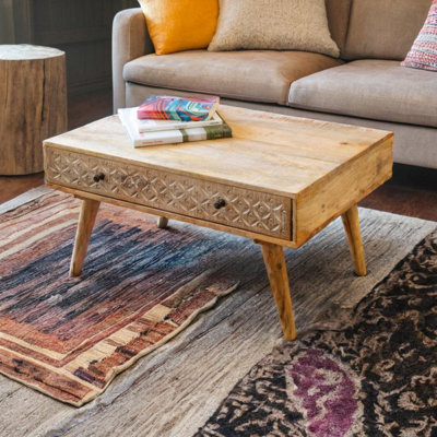 Lonepine Solid Wood Four Leg Coffee Table with Storage