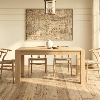NTC Block 55 Inch Modern Farmhouse Dining Table, Rectangular Dinner Table for Dining Room, Living Room Furniture, Effortless Assembly, Sand