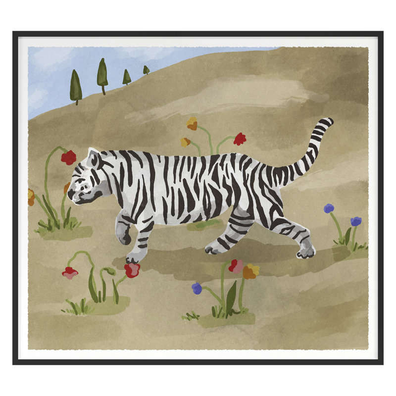 Tigre blanc sur terre d'ombre 1, H 27 po x l 30 po, Noir