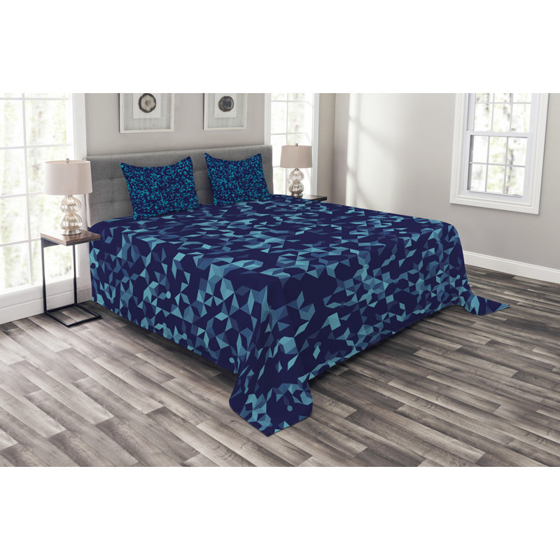 Adaijah Navy Blue/Teal Microfibre Bedspread Set, 220 x 264 cm