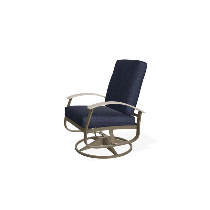Askar Swivel Powder Coated Aluminum Outdoor Lounge Chair, Spectrum Indigo Sunbrella®, Textured Beachwood, Desert P60