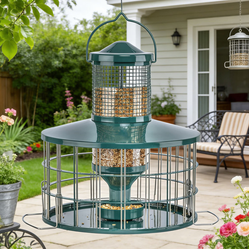 Mangeoire à cage d'écureuil à l'épreuve des écureuils avec grille réglable, capacité de graines de 3 lb, mangeoire d'oiseaux sauvages suspendue en tube pour attirer les petits oiseaux